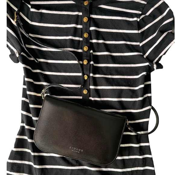 SIMONE Black Leather Slim Crossbody Bag with Gold Hardware - Picture 2 of 5